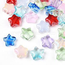 Transparent Glass Beads, Mixed Style, Star, Mixed Color, 8~8.5x8~8.5x3.5~4mm, Hole: 1mm(X-GLAA-F112-02B-1)