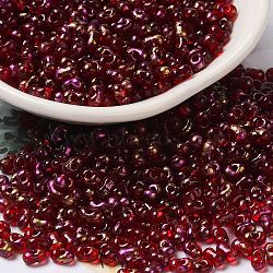 Spray Painted Glass Seed Beads, Peanut, Orchid, 4~5x2~2.5x2~2.5mm, Hole: 0.8~0.9mm, about 8500pcs/pound(SEED-F005-11A-03)