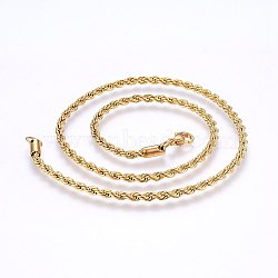 304 Stainless Steel Rope Chain Necklaces, with Lobster Claw Clasps, Real 18K Gold Plated, 17.7 inch(45cm), 2.3mm(X-NJEW-F226-03G-03)