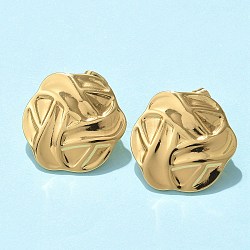 304 Stainless Steel Stud Earrings, Ion Plating(IP), Textured Hexagon, Real 18K Gold Plated, 24.5x22.5mm(EJEW-U047-26G)