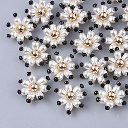 ABS Plastic Imitation Pearl Cabochons, Cluster Beads, with Glass Beads and CCB Beads, Non-Woven Fabric, Flower, Black, 22~24x8~10mm(FIND-S321-02A)