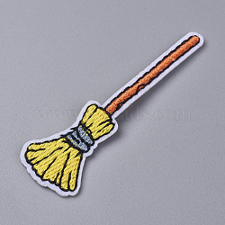Computerized Embroidery Cloth Iron on/Sew on Patches, Costume Accessories, Witches Broom, for Halloween, Colorful, 61x19x1mm(DIY-L031-029)