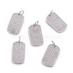 Brass Micro Pave Cubic Zirconia Pendants, with Jump Rings, Rectangle, Clear, Platinum, 16x9x1.5mm, Hole: 3.5mm(ZIRC-L070-42P)