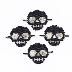 Handmade Japanese Seed Beads Links, with Nylon Wire, Loom Pattern, Halloween Skull, Black, 30.5x41x2mm, Hole: 3x1mm(SEED-S025-47)