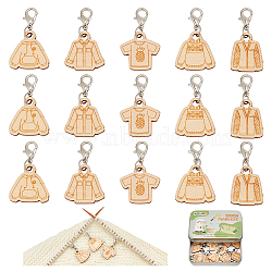 Wood Clothes Pendant Locking Stitch Markers, Crochet Lobster Clasp Charms, Old Lace, 3.2cm, 15pcs/set(HJEW-NB00123)