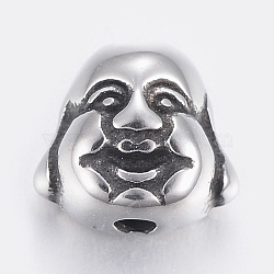 304 Stainless Steel Beads, Buddha Head, Antique Silver, 9.5x10x6mm, Hole: 2mm(STAS-F150-012AS)
