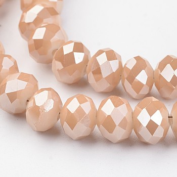 Electroplate Glass Beads Strands, Imitation Jade, Full Rainbow Plated, Faceted Rondelle, Navajo White, 8x6mm, Hole: 1mm, about 70pcs/strand, 15 inch