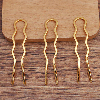 Alloy Hair Forks Findings, Hair Accessories, U Shape Wave Barrette, Golden, 70x15x1mm