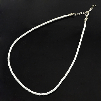 Trendy Braided Imitation Leather Necklace Making, with Iron End Chains and Lobster Claw Clasps, Platinum Metal Color, White, 16.9 inchx3mm