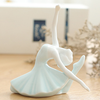 Ceramics Yoga Girl Figurines, for Home Desktop Decoration, Azure, 80x110mm