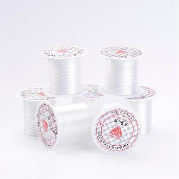 Chaîne de cristal élastique plat de 0.8 mm, fil de perles élastique, pour la fabrication de bracelets élastiques, perlage ajustement bijoux cordon, blanc, environ 10.93 yards (10 m)/rouleau
