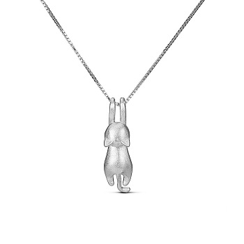 SHEGRACE Cute Design 925 Sterling Silver Kitten Pendant Necklace, Silver, 16 inch
