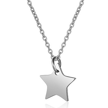 201 Stainless Steel Pendants Necklaces, with Cable Chains, Star, Stainless Steel Color, 16.3 inch(40cm), 1mm