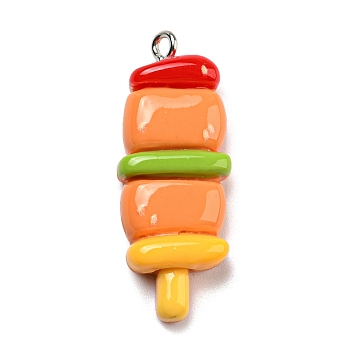 Opaque Resin Imitation Food Pendants, Kebab Charms with Platinum Tone Iron Loops, Colorful, 35x14x7mm, Hole: 2mm