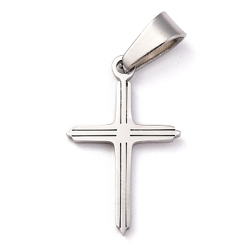 304 Stainless Steel Pendants, for Jewelry Making, Cross, Stainless Steel Color, 22x14x1.2mm, Hole: 3.5x7mm