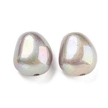 Spray Painted ABS Plastic Beads, Imitation Pearl, Oval, Dyed, AB Color Plated, Gray, 16x13.5x10mm, Hole: 2mm