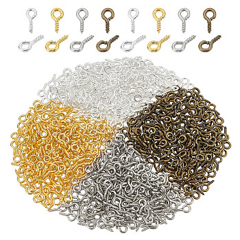 800Pcs 4 Colors Iron Screw Eye Pin Peg Bails, For Half Drilled Beads, Mixed Color, 8x4x1mm, Hole: 2mm, about 200pcs/color