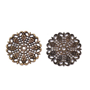 Brass Vintage Filigree Findings,  Antique Bronze Color, Flat Round, Size: about 25mm in diameter, 1mm thick, hole: 2mm