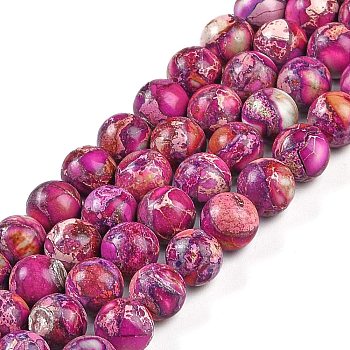 Natural Imperial Jasper Beads Strands, Round, Dyed, Medium Violet Red, 8mm, Hole: 1mm, about 48pcs/strand, 15.7 inch