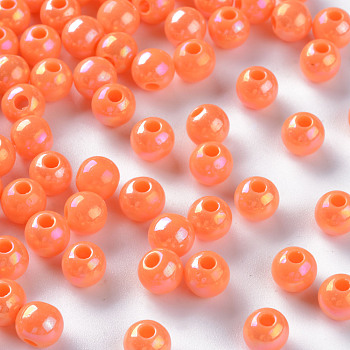 Opaque Acrylic Beads, AB Color Plated, Round, Coral, 6x5mm, Hole: 1.8mm, about 4400pcs/500g