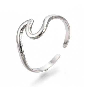 304 Stainless Steel Sea Wave Cuff Rings, Open Rings for Women Girls, Stainless Steel Color, US Size 7(17.9mm)