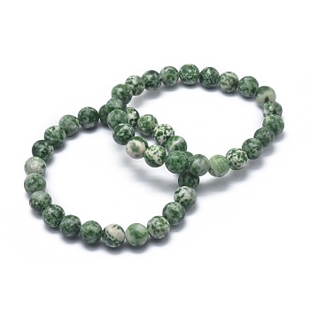 Natural Green Spot Jasper Bead Stretch Bracelets, Round, 2 inch~2-1/8 inch(5.2~5.5cm), Bead: 10mm