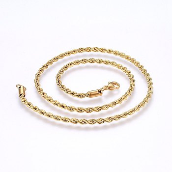 304 Stainless Steel Rope Chain Necklaces, with Lobster Claw Clasps, Real 18K Gold Plated, 17.7 inch(45cm), 2.3mm