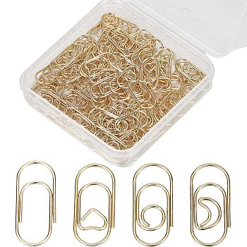 100Pcs 4 Styles Carbon Steel Paper Clips, Bookmark Marking Clips, Oval with Round & Moon & Heart, Light Gold, 20x9x1mm, 25pcs/style