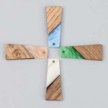 Opaque Resin & Walnut Wood Pendants, Trapezoid, Mixed Color, 30x12x3mm, Hole: 2mm