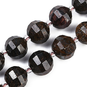 Natural Bronzite Beads Strands, Faceted, Lantern, with Seed Beads, 10x9mm, Hole: 1.2mm, about 33~34pcs/strand, 15.51~40.9 inch(39.4~16.10cm)