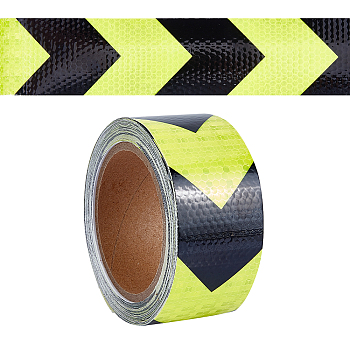Waterproof EPT(Ethylene Propylene Terpolymer) & PVC Reflective Self-adhesive Tape, Traffic Oriented Safety Warning Signs Stickers, Flat with Arrow, Green Yellow, 50x0.4mm, about 10m/roll