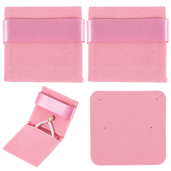 Beebeecraft 3Pcs Rectangle Velvet Envelope Packing Pouches, Jewelry Storage Gift Bags for Earrings, Rings, Bracelets, Pink, 8.8x9.1x0.5cm