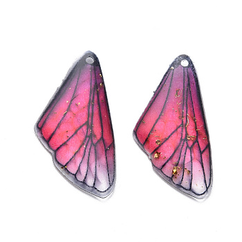 Transparent Resin Pendants, with Gold Foil, Insects Wing, Medium Violet Red, 24.5x11.5x2mm, Hole: 1mm