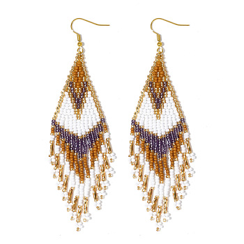 Bohemian Tassel Beaded Knit Earrings for Women in 2024 Fashion, Rhombus