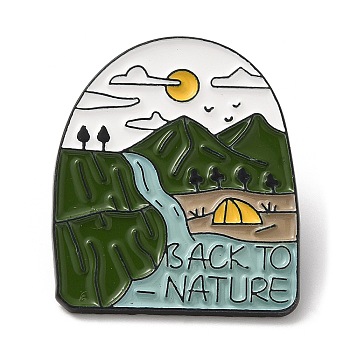 Outdoor Camping Theme with Word Back To Nature Enamel Pin, Black Zinc Alloy Brooch for Backpack Clothes, Word Back To Nature, Colorful, 30.5x26x1.5mm
