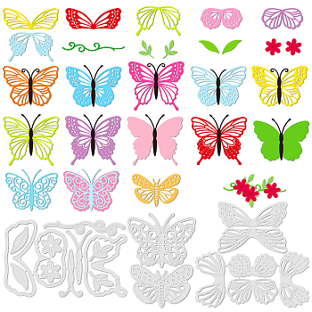 4Pcs 4 styles Carbon Steel Cutting Dies Stencils, for DIY Scrapbooking, Photo Album, Decorative Embossing Paper Card, Stainless Steel Color, Butterfly Farm, 6.8~12.1x5.1~9.3x0.08cm, 1pc/style
