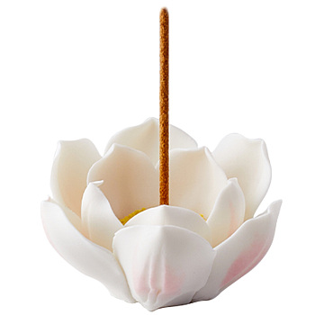 Porcelain Incense Burner Holder, Home Office Teahouse Zen Buddhist Supplies, Lotus, White, 62.5x64x32mm, Hole: 2.5mm