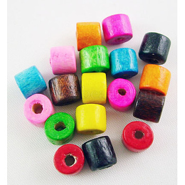Mixed Natural Wood Column Beads, Lead Free, Dyed, 5x4mm, Hole: 2mm(X-WOOD-S611-M-LF)