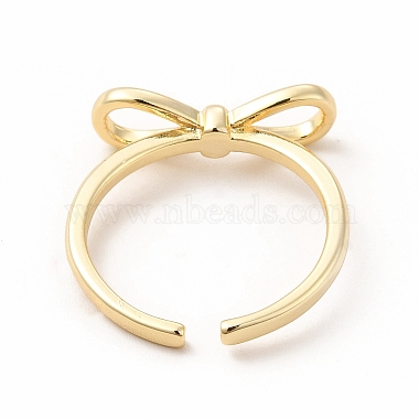 Rack Plating Brass Bowknot Open Cuff Ring for Women(RJEW-F142-03G)-3
