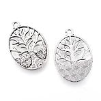 Tibetan Style Alloy Pendants, Oval with Tree, Cadmium Free & Lead Free, Antique Silver, 34x23x2mm, Hole: 2.5mm, about 260pcs/1000g(TIBE-S303-15AS-LF)