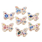 Printed Alloy Pendants, with Enamel, Butterfly with Evil Eye Charms, Rack Plating, Golden, Mixed Color, 39.5x48x2.5mm, Hole: 2.5mm(AL-CBAA786-07G)