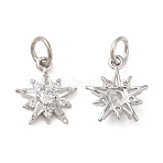 Rack Plating Brass Micro Pave Clear Cubic Zirconia Charms, with Jump Ring, Long-Lasting Plated, Lead Free & Cadmium Free, Star Charm, Platinum, 14x12x4mm, Hole: 4mm(KK-Z026-06P)