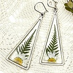 Print Alloy & Epoxy Leverback Earrings, Triangle with Sunflower Pattern, Antique Silver, 62x15mm(FS-WG26850-01)