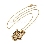 304 Stainless Steel Pendant Necklaces, Hollow Cat, Golden, 19.49 inch(49.5cm)(NJEW-H022-05G)