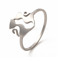304 Stainless Steel Double Cat Finger Ring for Women, Stainless Steel Color, Inner Diameter: 17.8mm(RJEW-K239-04P)