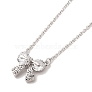 304 Stainless Steel Pendant Necklaces, Brass Micro Pave Clear Cubic Zirconia Pendant Necklaces, Bowknot, 18.50 inch(47cm) Pendant: 15x16.5mm(NJEW-U002-13P)