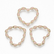 Eco-Friendly Alloy Linking Rings, with Enamel, Twisted Heart, Light Gold, Light Coral, 30x32x3mm(PALLOY-R110-09D)