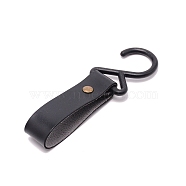 PU Leather with Plastic Carabiners Hanger Buckle Hook, for Outdoor Hanging, Pot, Clothes, Kitchenware, Utensils, Pan, Rectangle, Black, 125x36mm(AJEW-WH0240-78A)