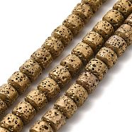 Electroplated Natural Lava Rock Beads Strands, Rondelle, Golden Plated, 6x7mm, Hole: 1mm, about 67~68pcs/strand, 15.35~15.75 inch(39~40cm)(G-G984-06B)