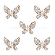 Rack Plating Brass Micro Pave Clear Cubic Zirconia Pendants, Nickel Free, Butterfly, Real 18K Gold Plated, 13x16x2.5mm, Hole: 1.5mm, 5pcs/box(KK-SZ0005-41)